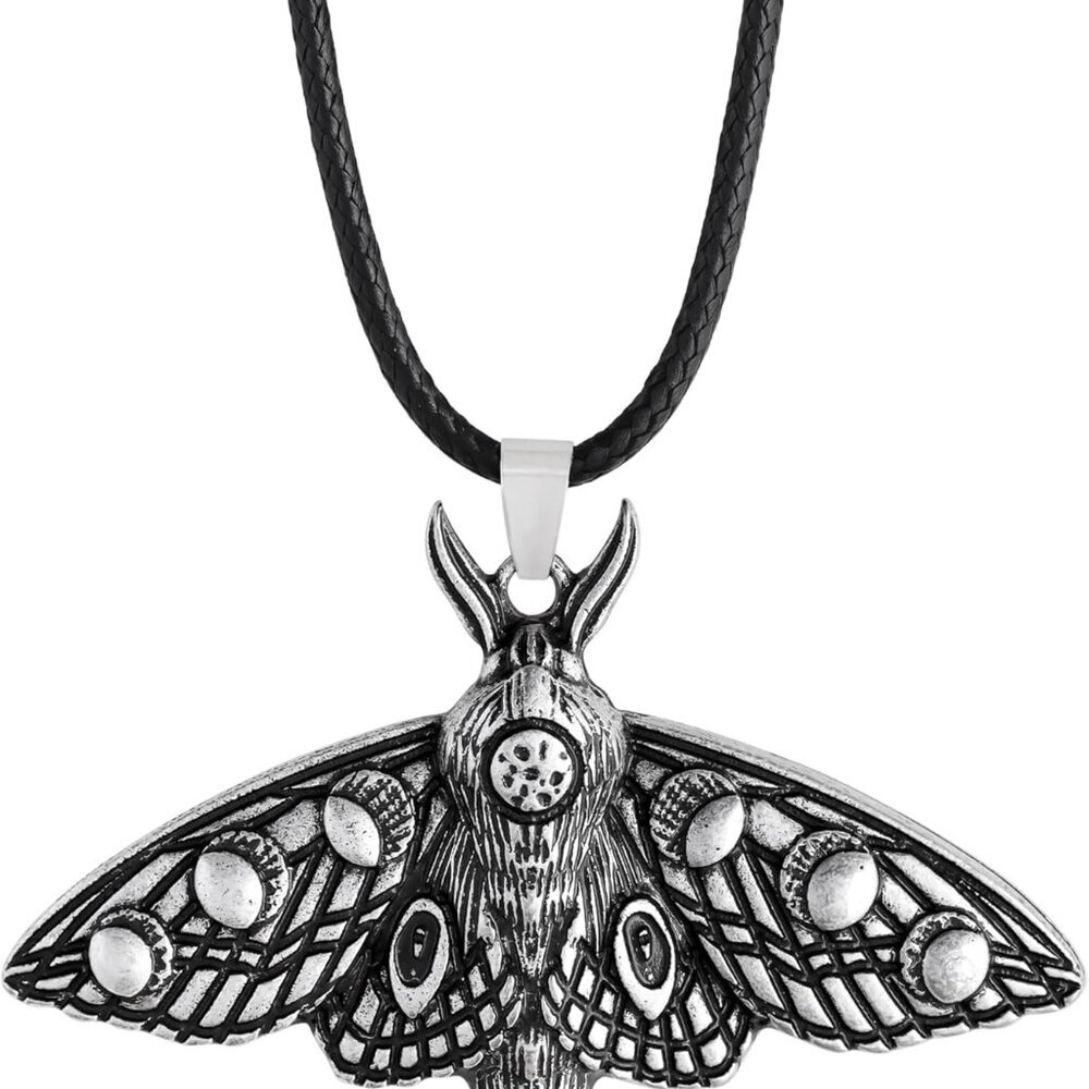 Moth Necklace, Moon Phase Moth Pendant, Wiccan Jewelry Gift For Women